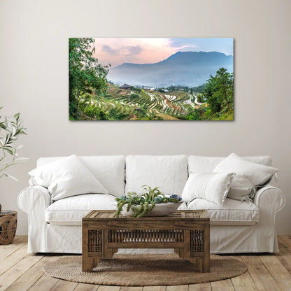 Leinwandbild Reisfelder bei Sapa in Vietnam bei Abendstimmung