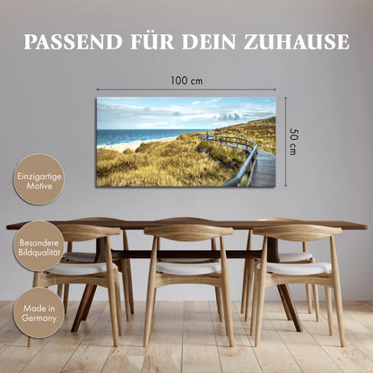 Leinwandbild Düne im mit Holzsteg am Meer an der Nordsee
