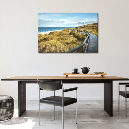 Leinwandbild Düne im mit Holzsteg am Meer an der Nordsee