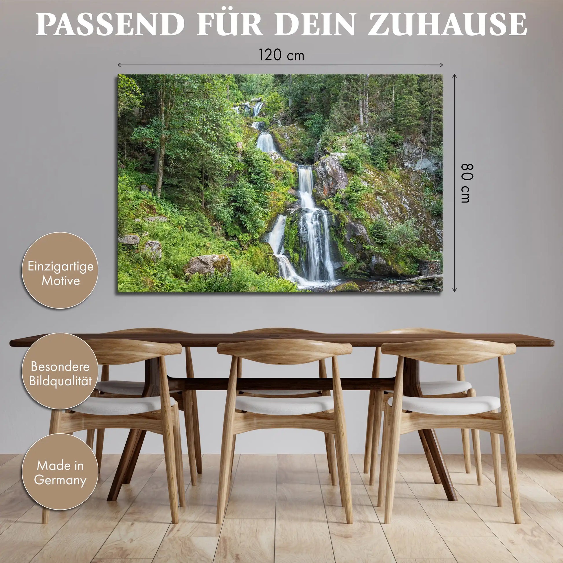 Leinwandbild mit Wasserfall im Schwarzwald umgeben von dichtem Wald