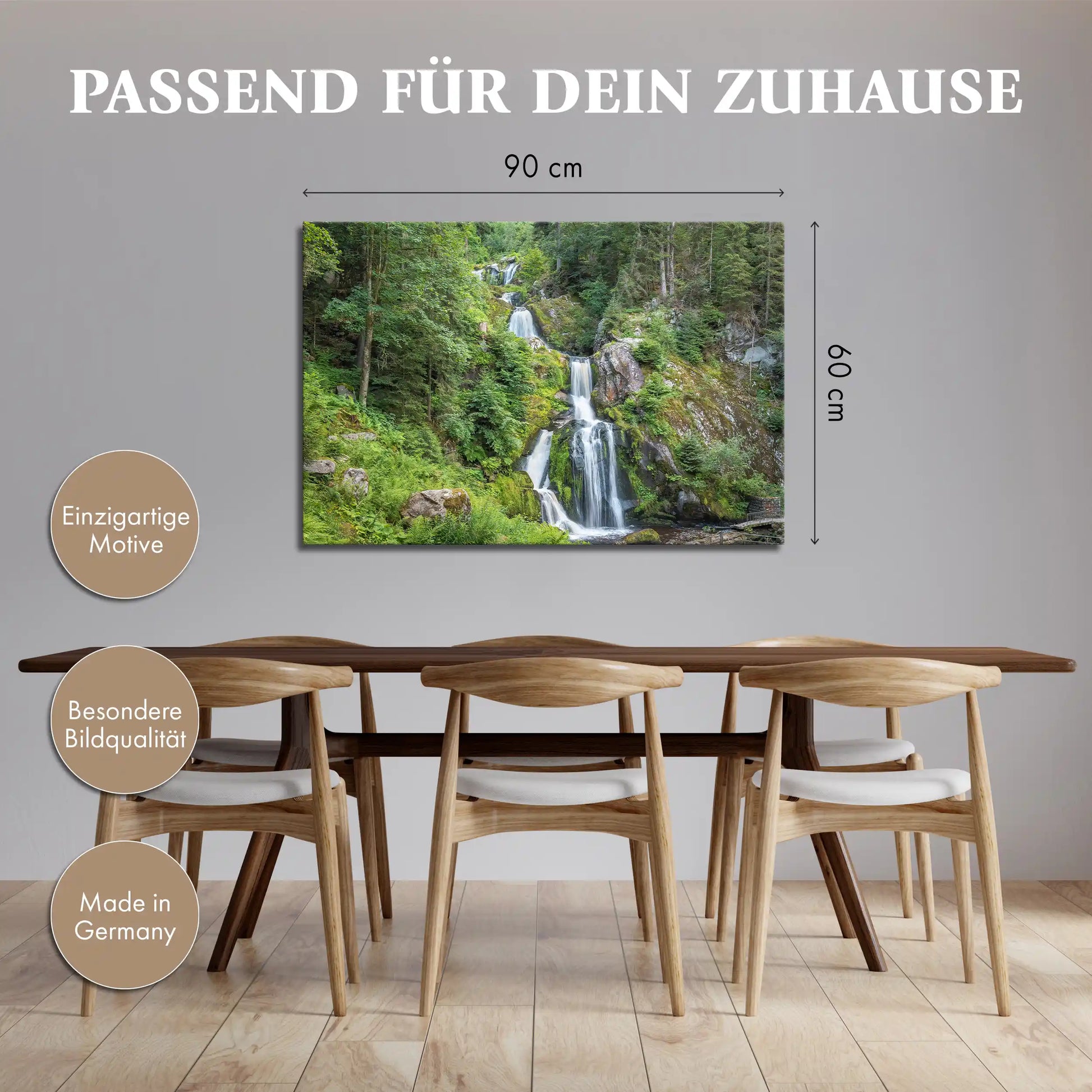 Leinwandbild mit Wasserfall im Schwarzwald umgeben von dichtem Wald