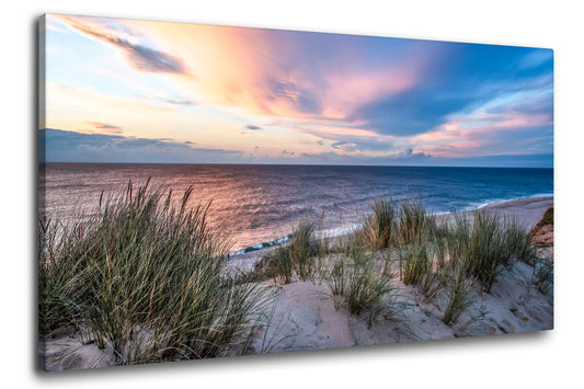 Leinwandbild Hafen am Meer bei Sonnenaufgang blaue Stunde