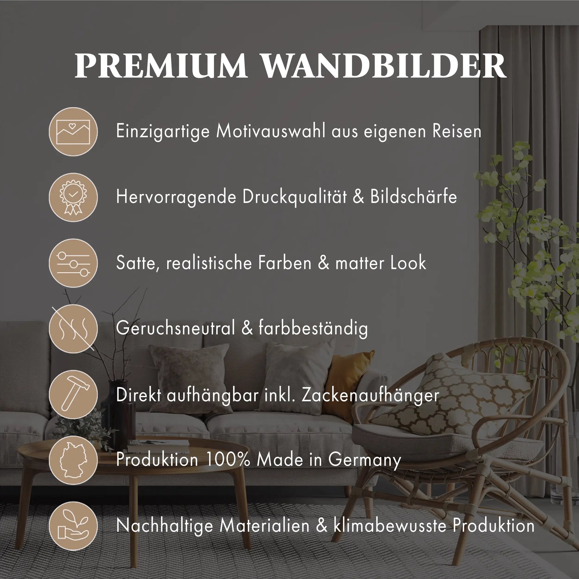 USP Übersicht Premium Wandbilder mit einzigartiger Motivwahl, hervorragender Druckqualität und in Deutschland Produziert