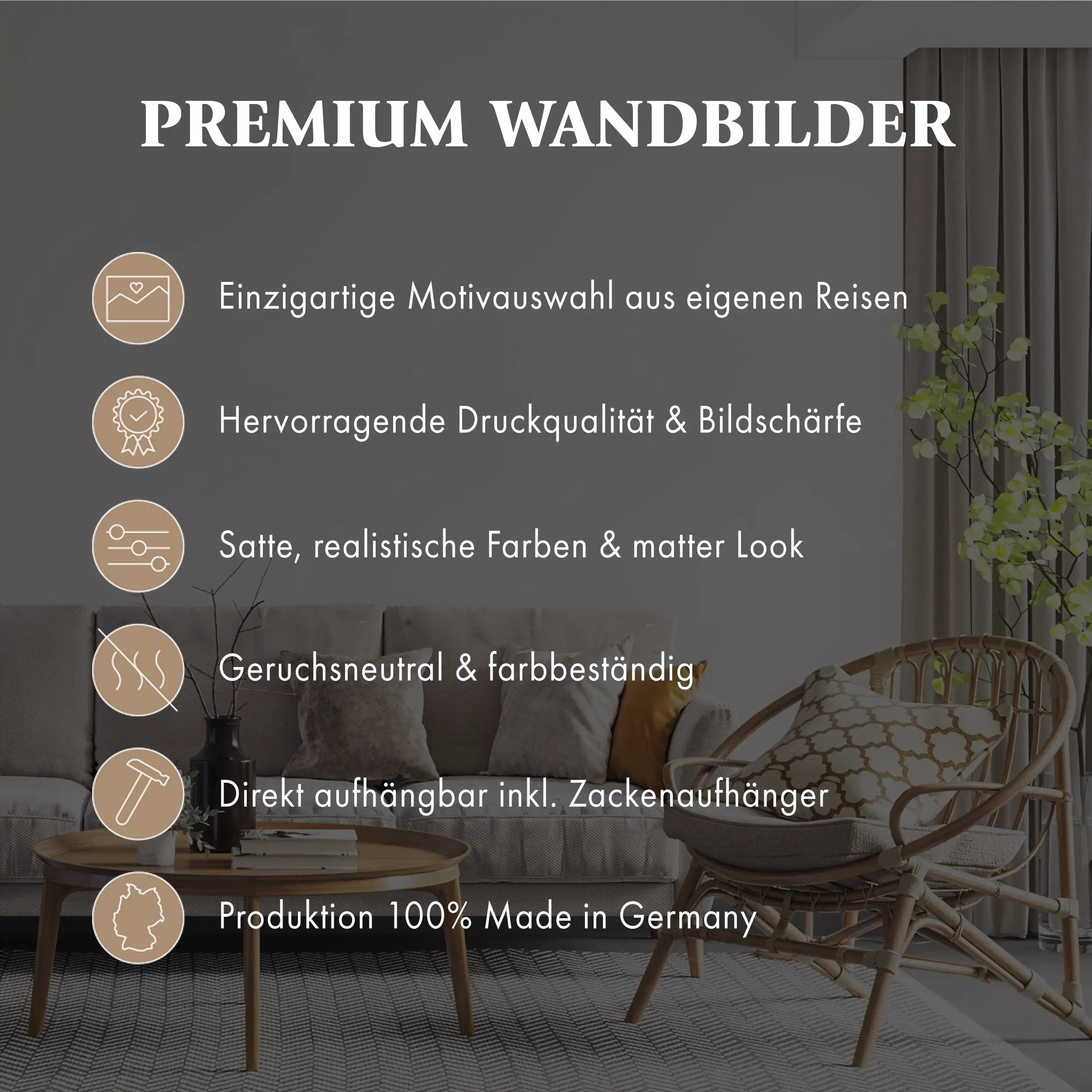 USP Übersicht Premium Wandbilder mit einzigartiger Motivwahl, hervorragender Druckqualität und in Deutschland Produziert